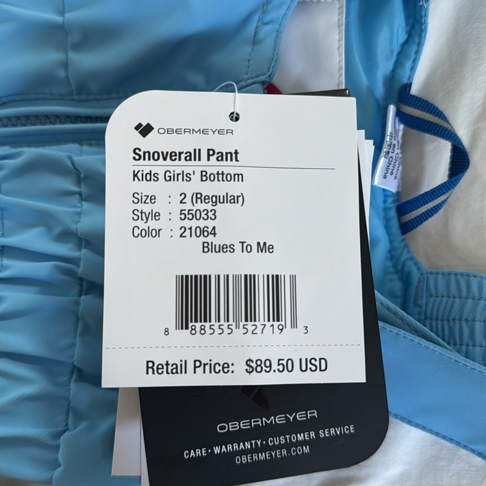 Powder blue waterproof Obermeyer toddler snow bibs • size 2T • NWT - Picture 11 of 11